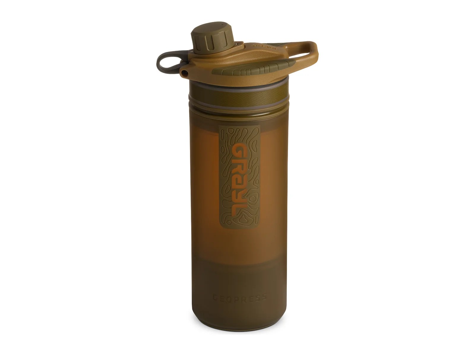 GRAYL GeoPress 24-ounce water purifier bottle in coyote brown