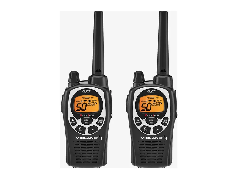 Two Midland GXT1000 GMRS walkie-talkies