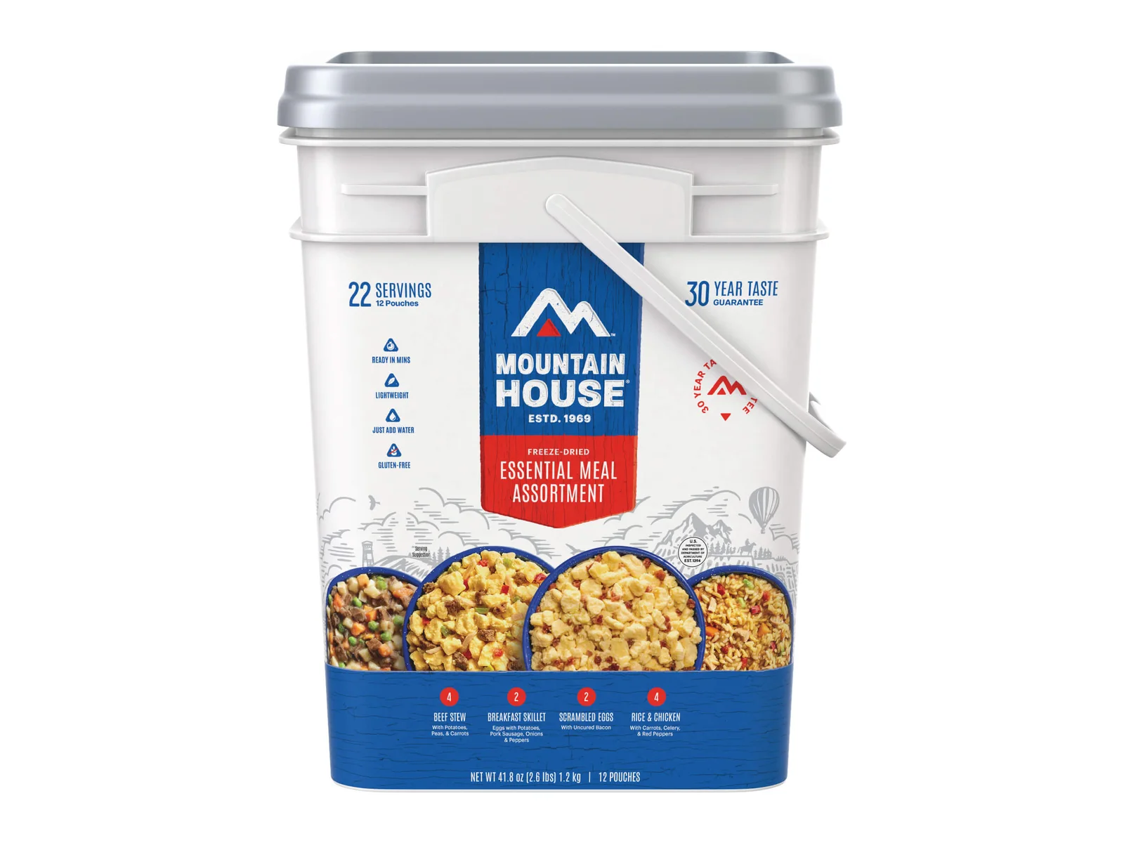 Mountain House Essential Meal Assortment bucket with handle