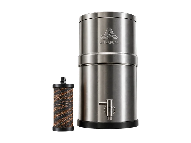 Alexapure Pro stainless-steel countertop gravity water filter with filter cartridge