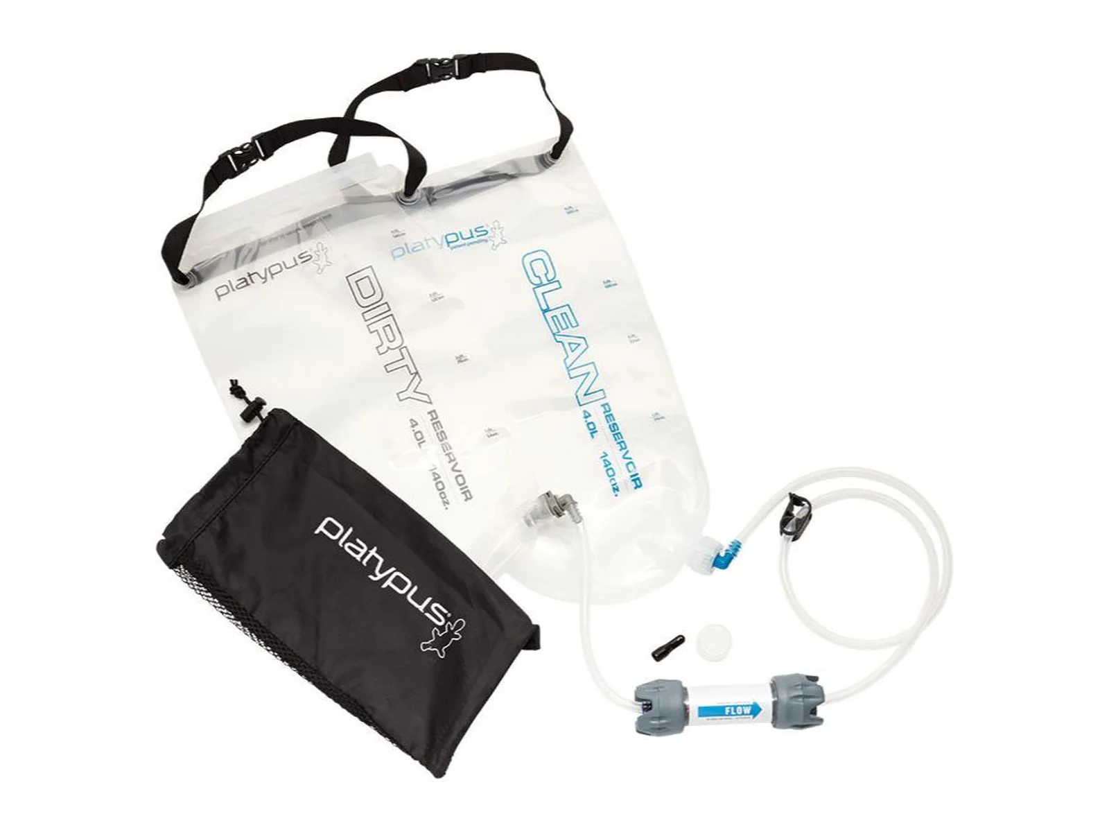 Platypus GravityWorks 4-liter gravity filter kit with dirty and clean reservoirs, hose and filter