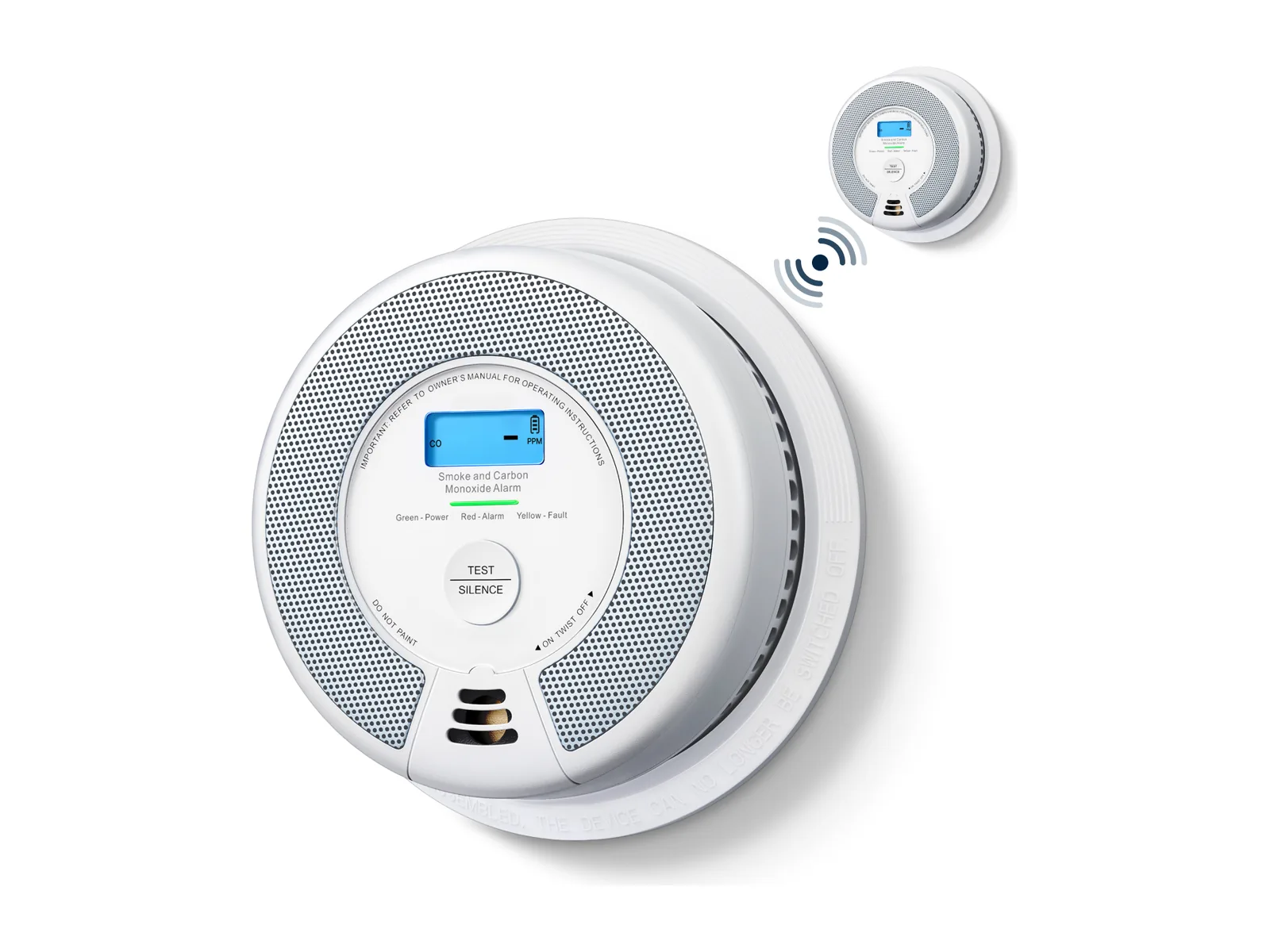 X-Sense SC07-W white smoke and carbon monoxide alarm with LCD and wireless interconnection symbol